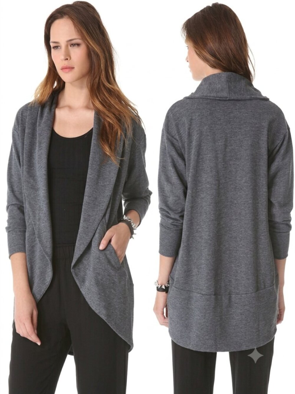THEORY Kolma Knit Shawl Collared Cardigan Grey Quiet Luxury Sz M Office Chic